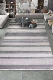 Gri ve Bej Çizgili Kilim Desenli Halı