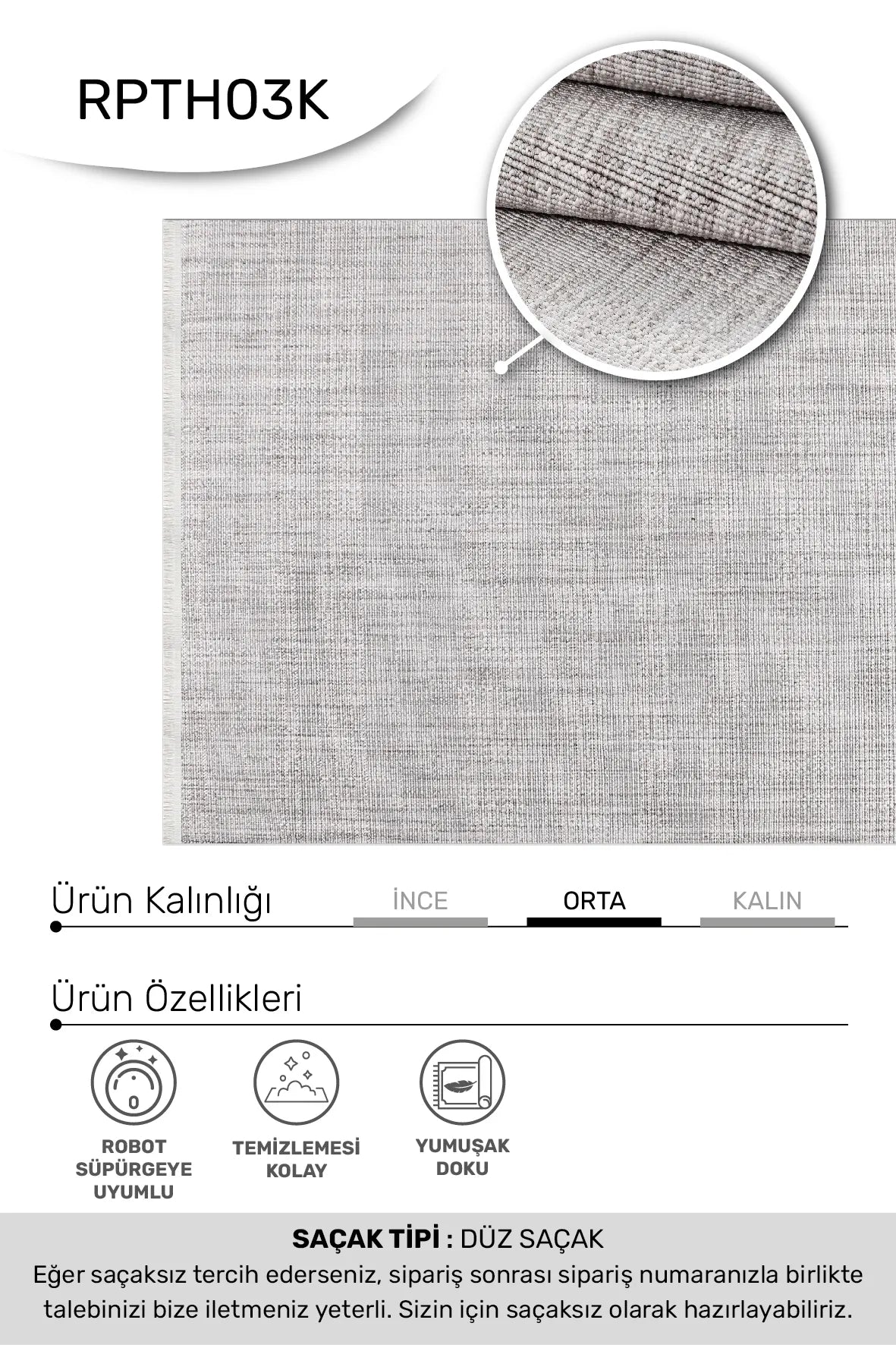 Gümüş Gri Hasır Dokulu Halı