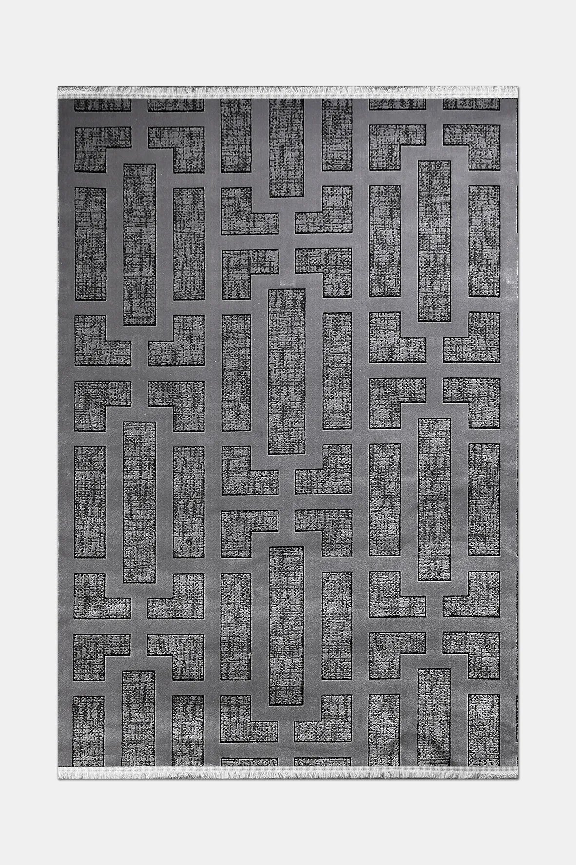 Antrasit ve Gümüş Damask Desenli Halı
