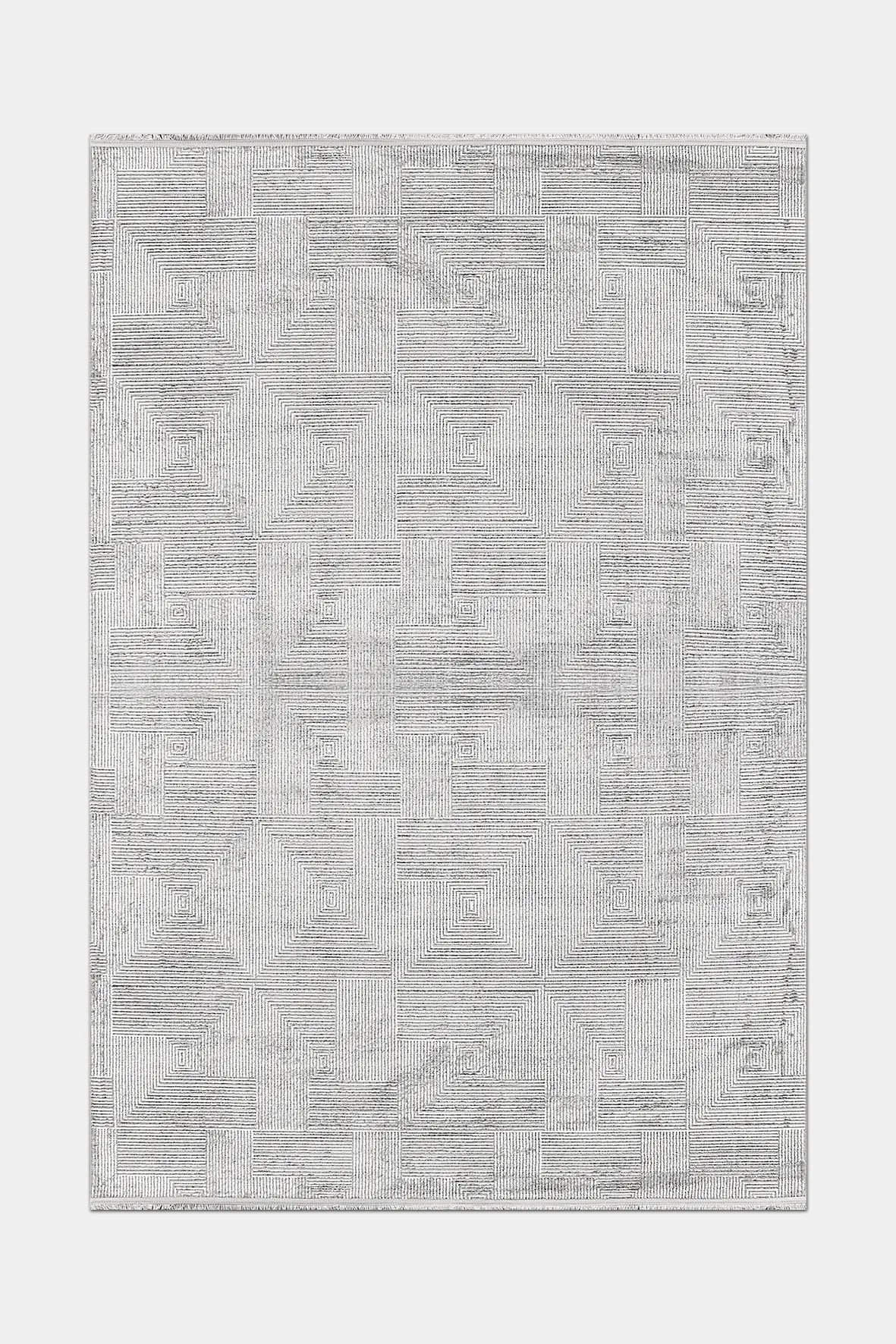 Beyaz Gri Geometrik Kare Desenli Halı