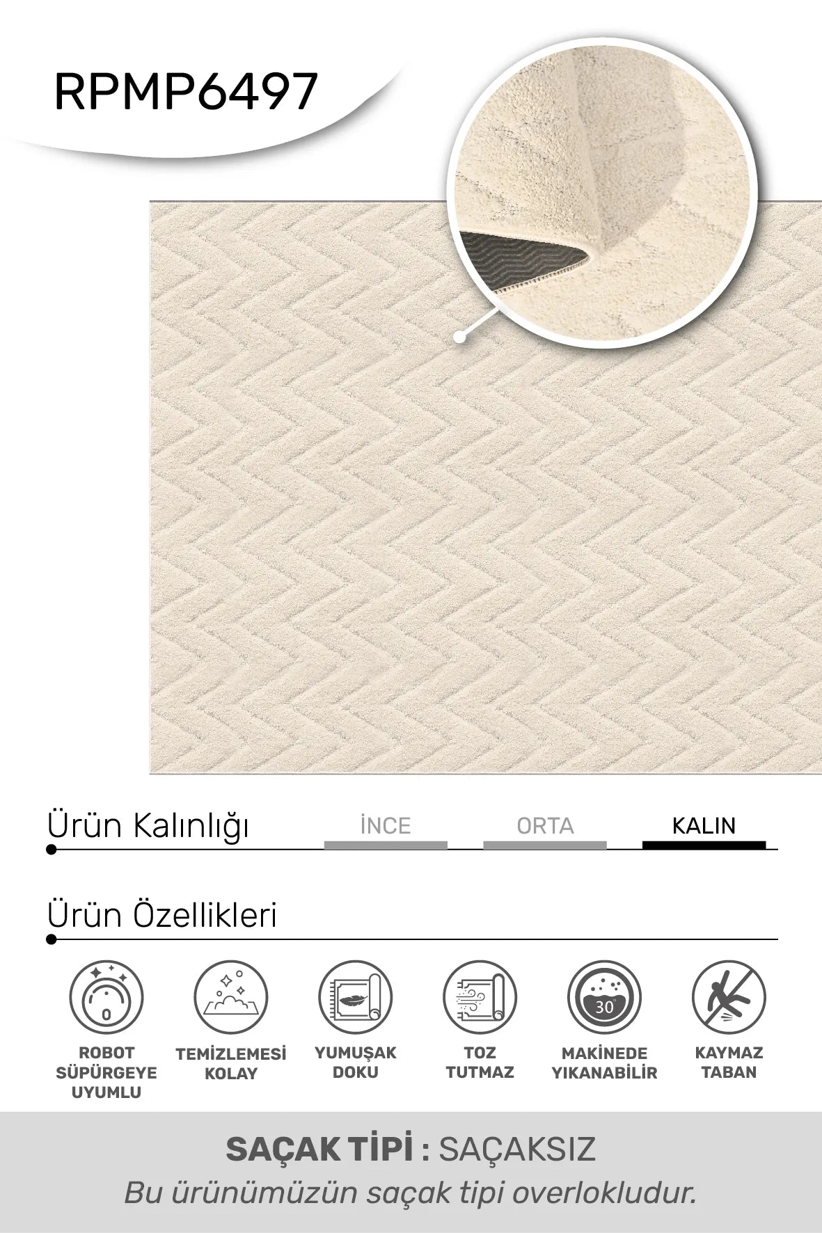 Krem Kabartma Dokulu Yumuşak Yolluk Halı