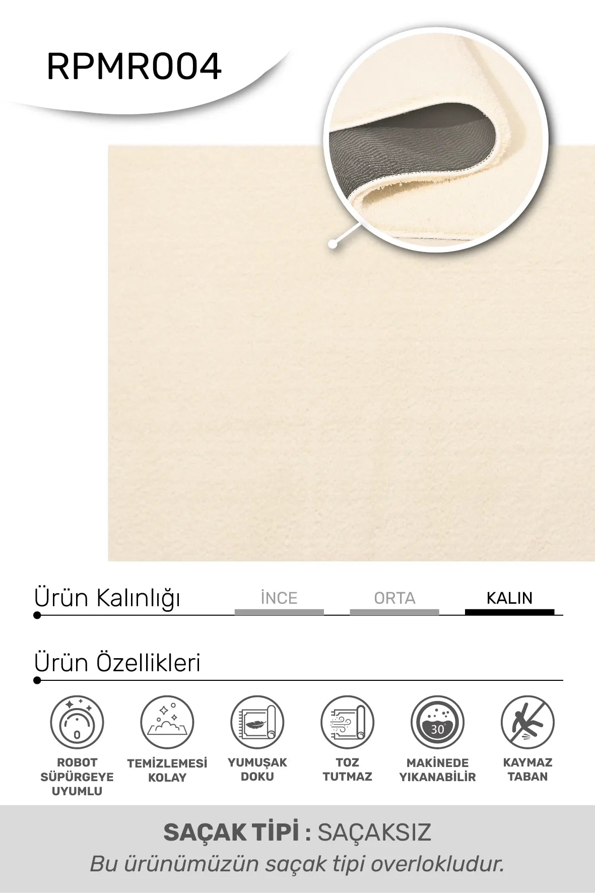 Krem Ultra Dolgun Peluş Halı