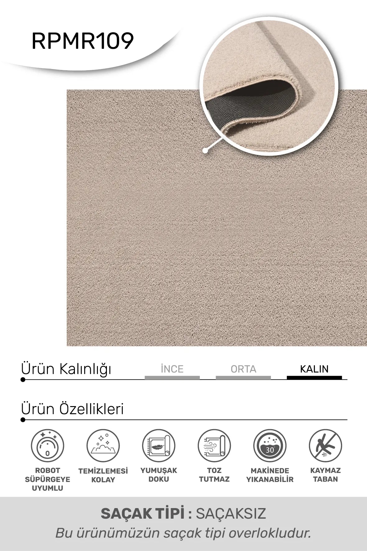Gümüş Bej Ultra Dolgun Peluş Halı