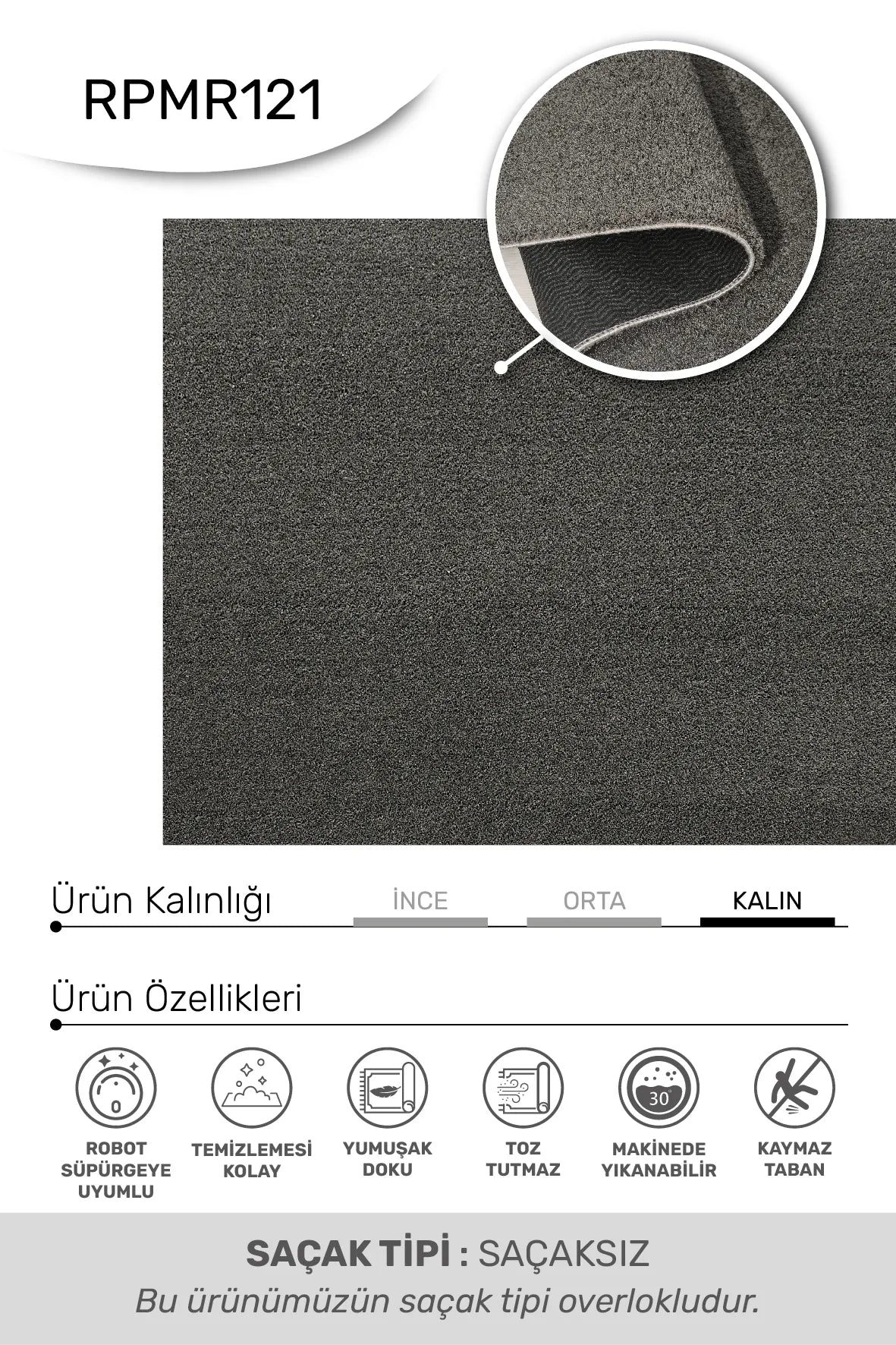 Antrasit Ultra Dolgun Peluş Halı