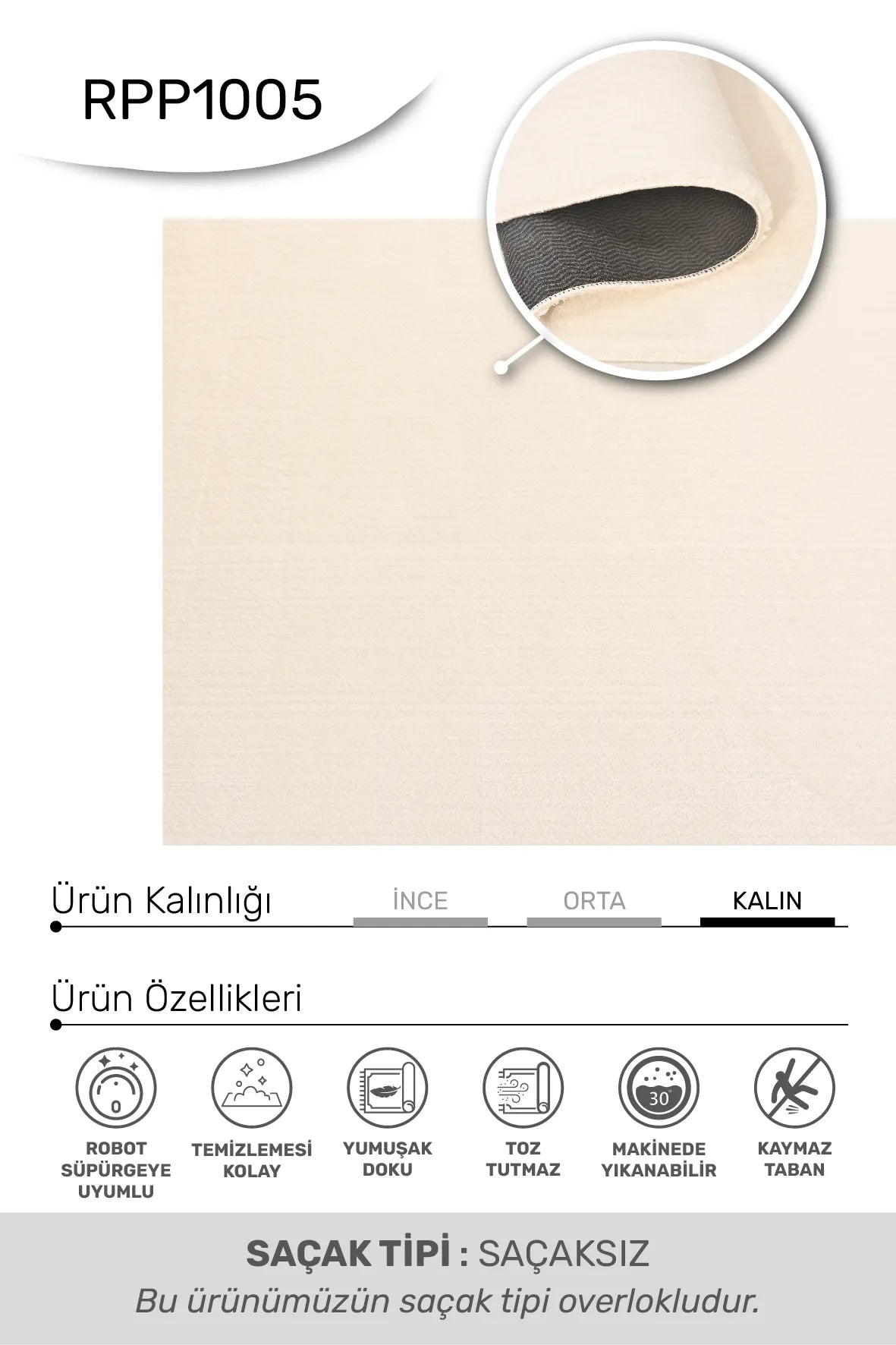 Krem Yumuşak Peluş Halı