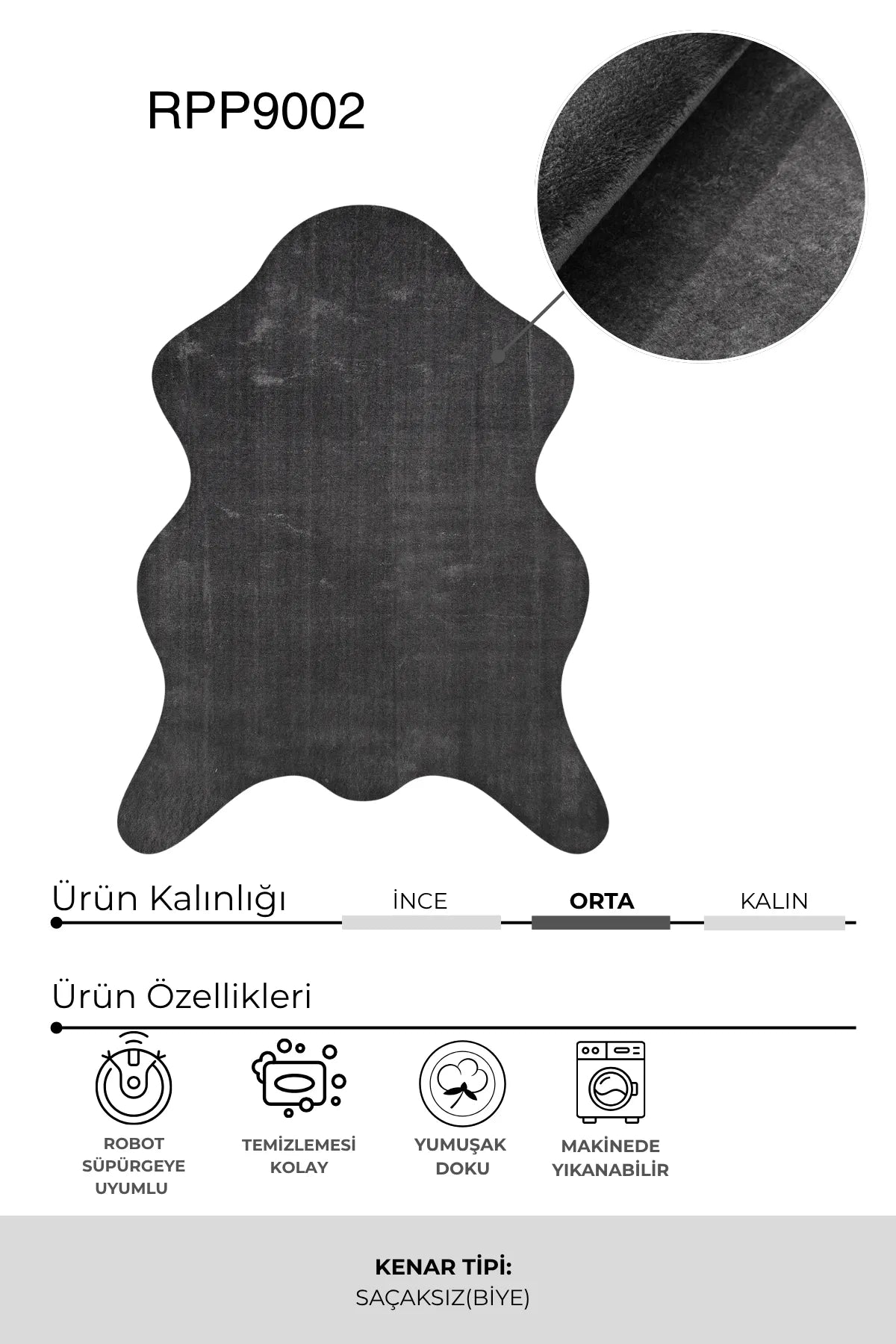 Antrasit Post Şeklinde Peluş Halı