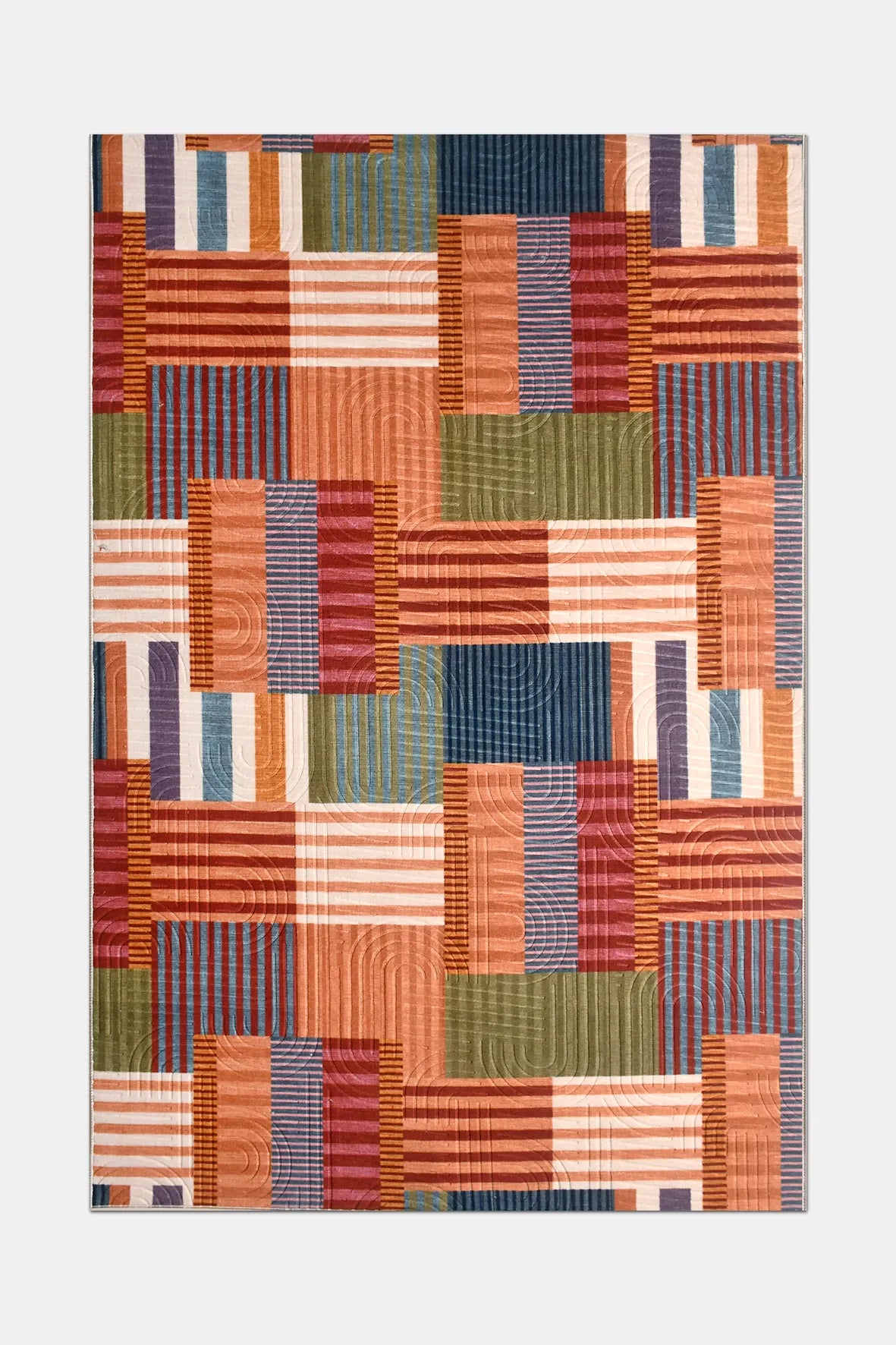 Renkli Kareli Patchwork Yıkanabilir Halı