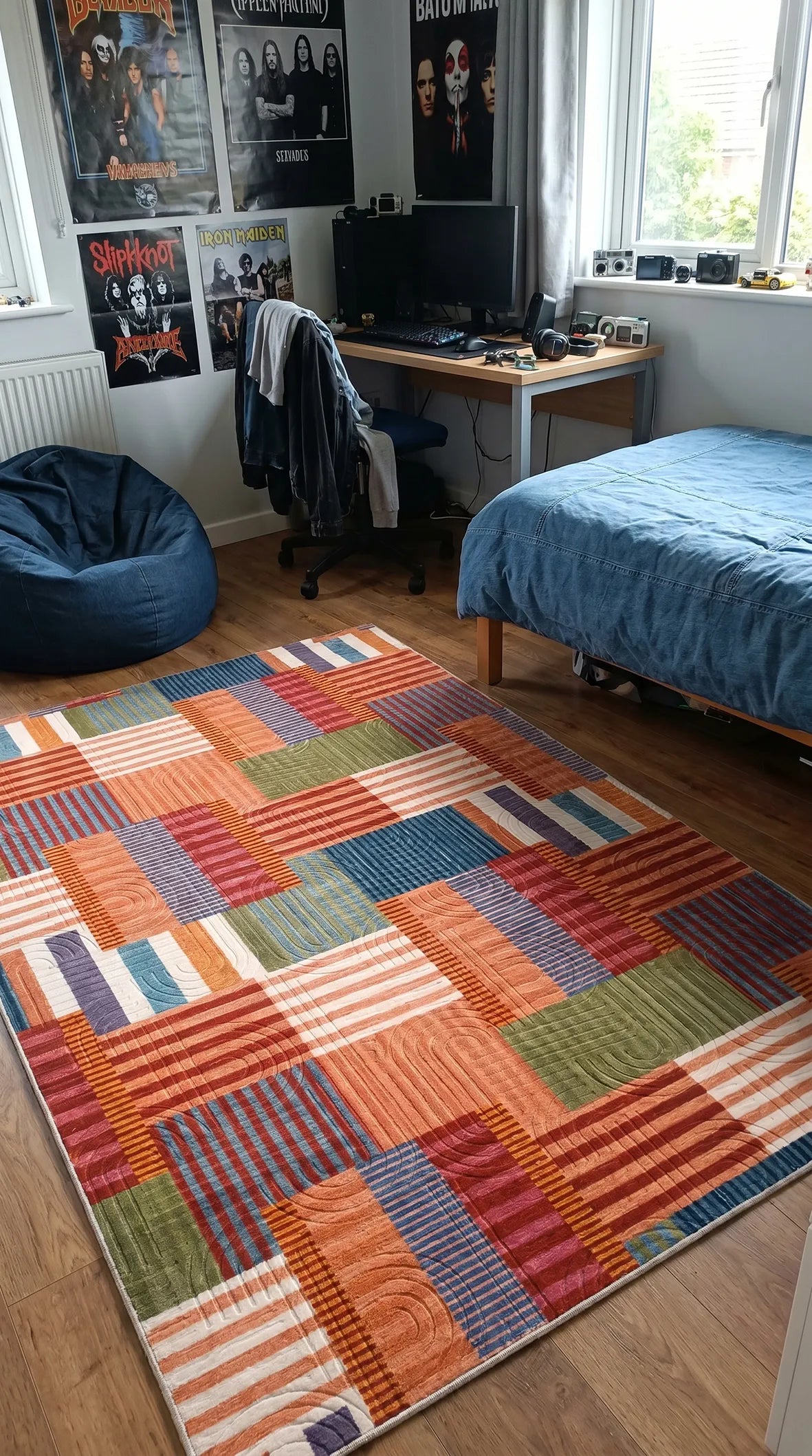 Renkli Kareli Patchwork Yıkanabilir Halı