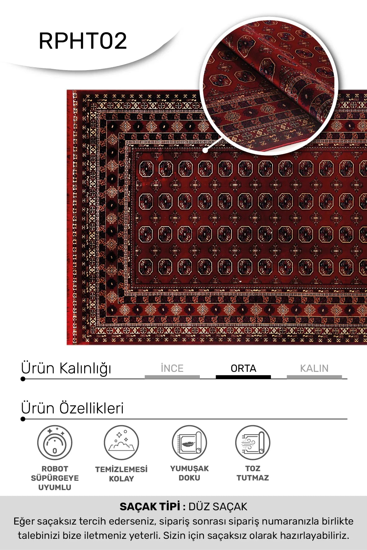 Kırmızı Buhara Desenli Klasik Halı