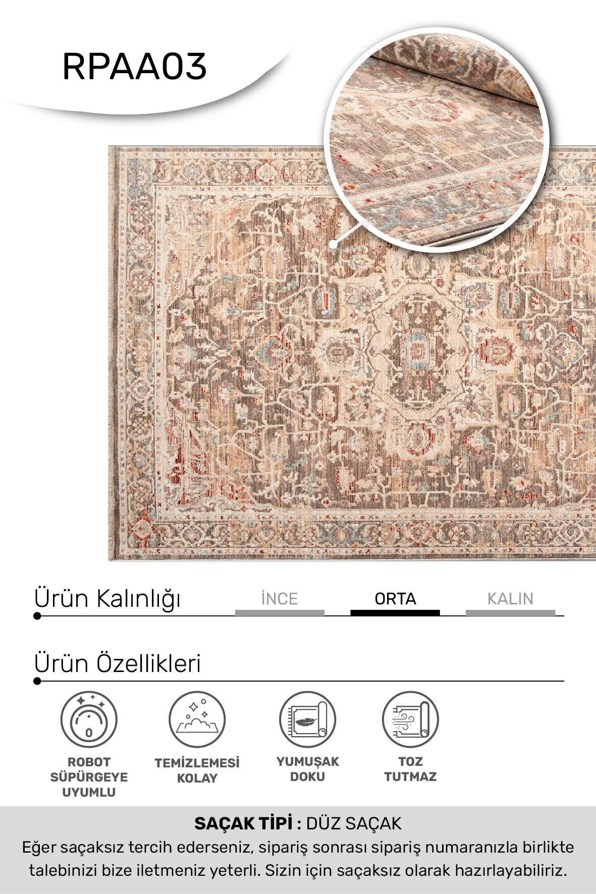 Vizon ve Gri Madalyonlu Vintage Halı