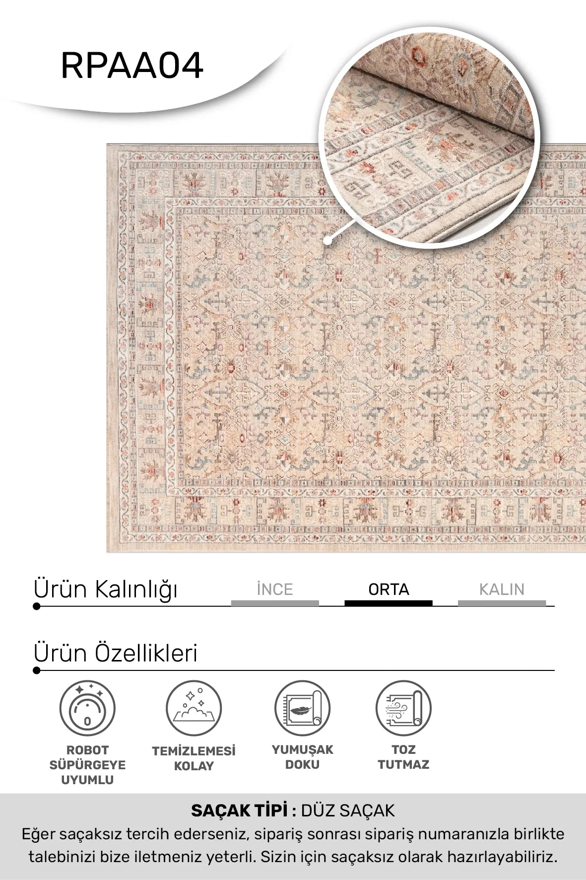 Krem ve Bej Renkli Eskitme Klasik Halı