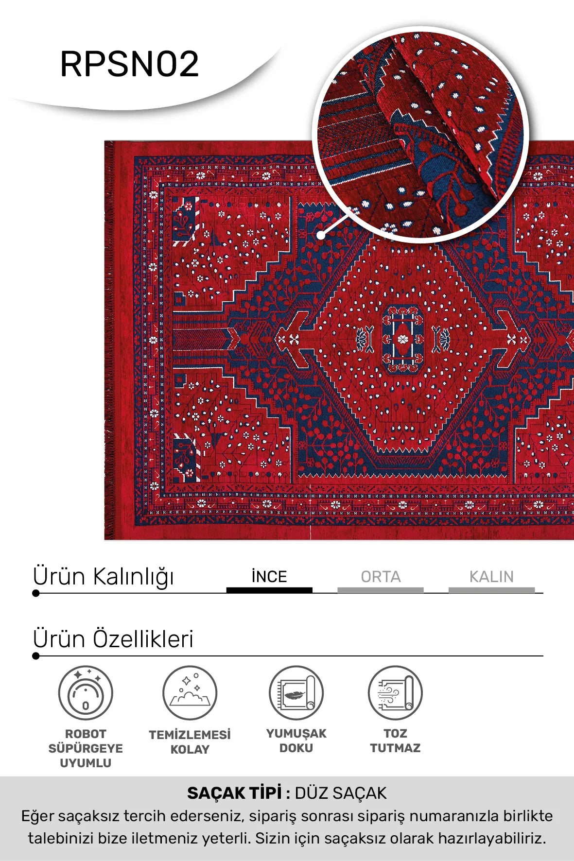Kırmızı ve Lacivert Madalyonlu Etnik Kilim