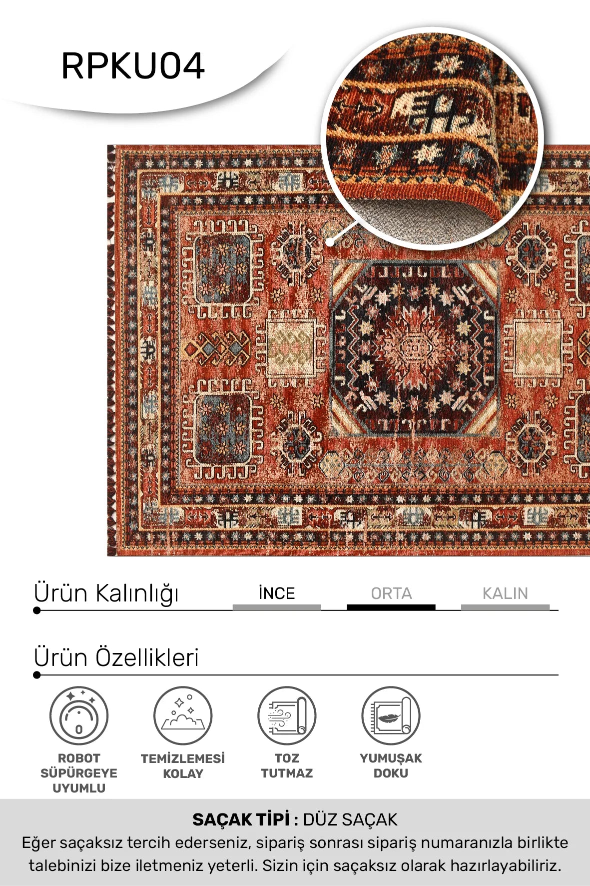 Kiremit ve Siyah Yıldız Motifli Saçaklı Kilim