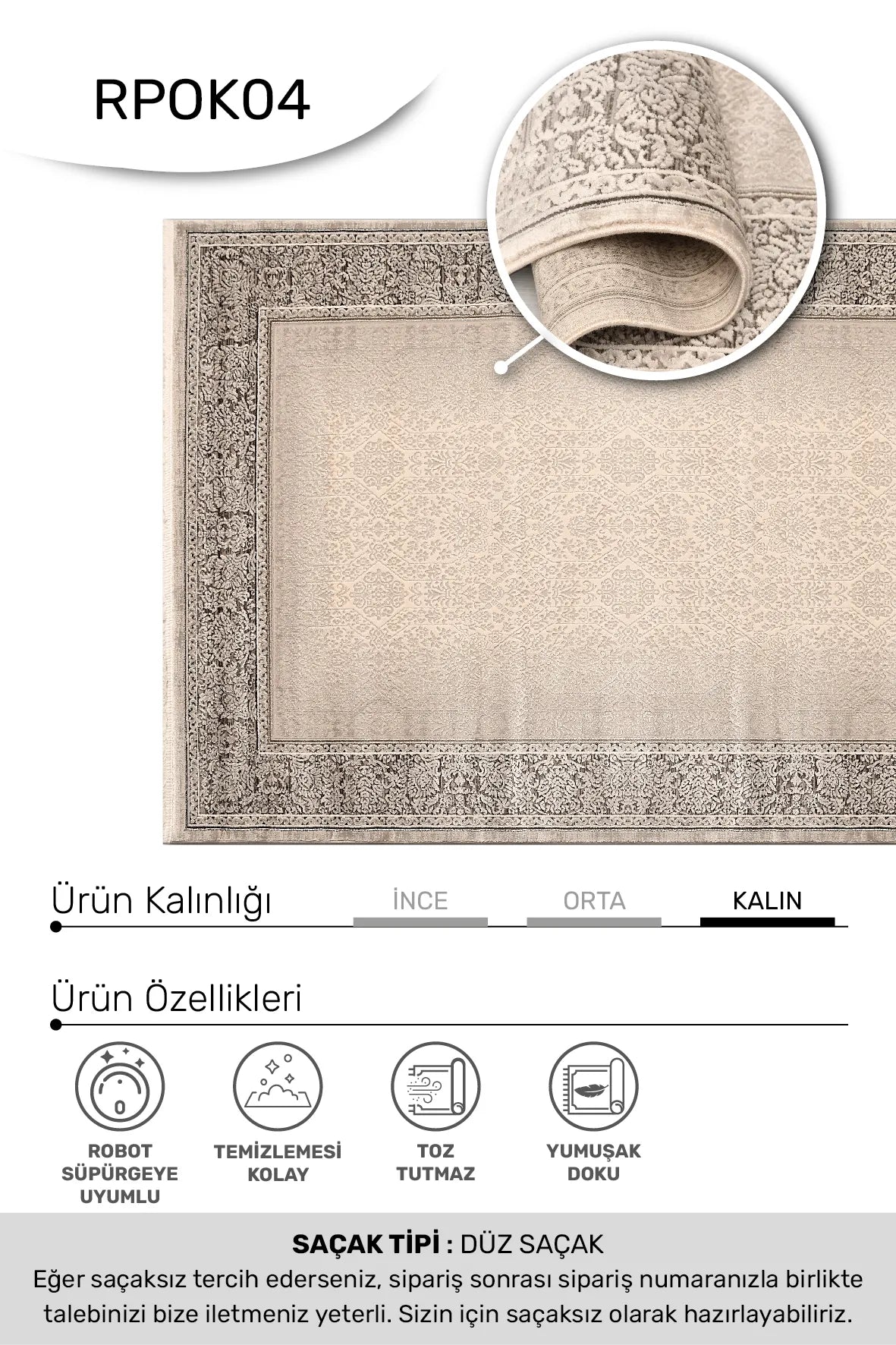 Bej ve Kahve Damask Desenli Saçaklı Halı