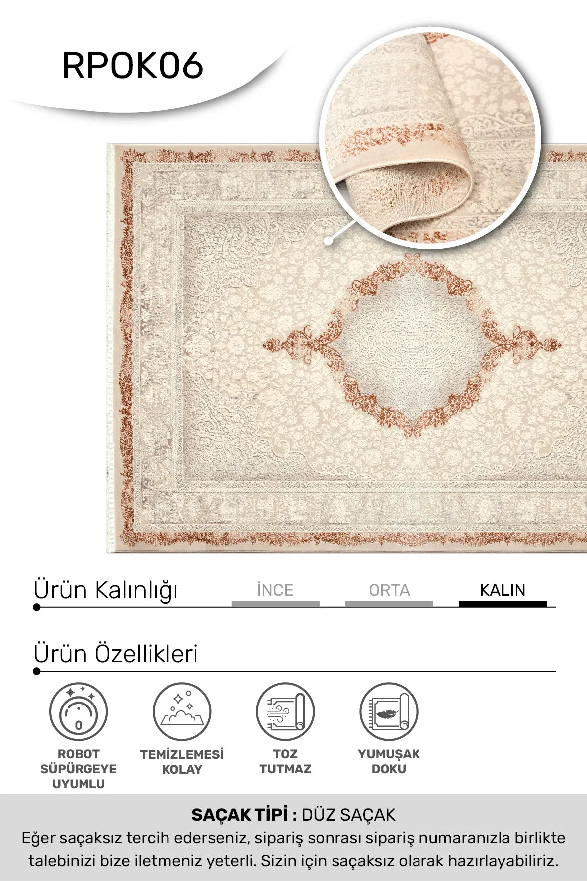 Bej ve Kiremit Klasik Desenli Saçaklı Halı