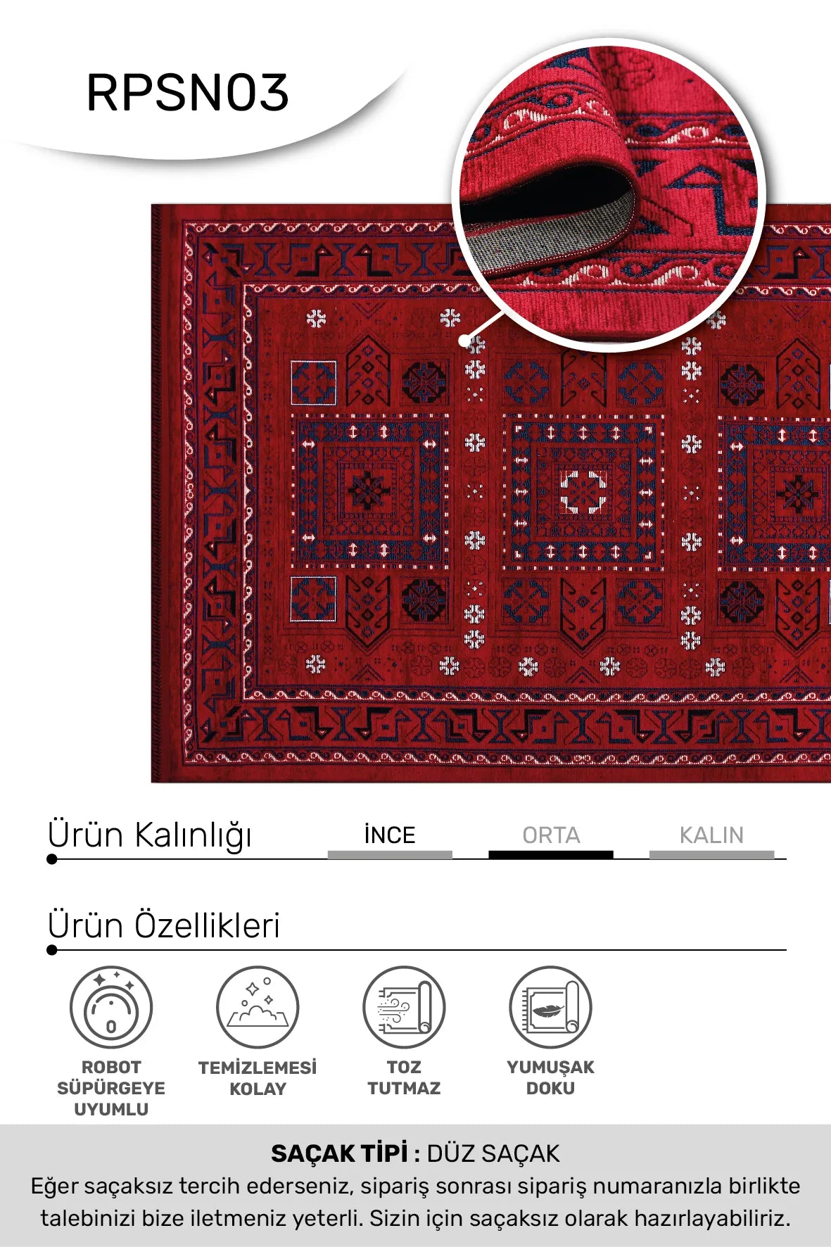Kırmızı Geleneksel Göbekli Kilim