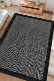 Gri ve Siyah Bordürlü Sisal Görünümlü Halı