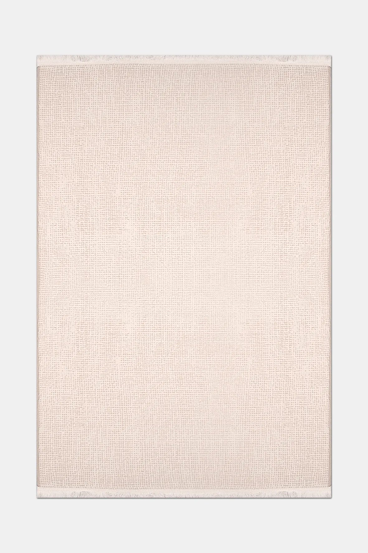 Ekru Kareli Dokulu Modern Halı