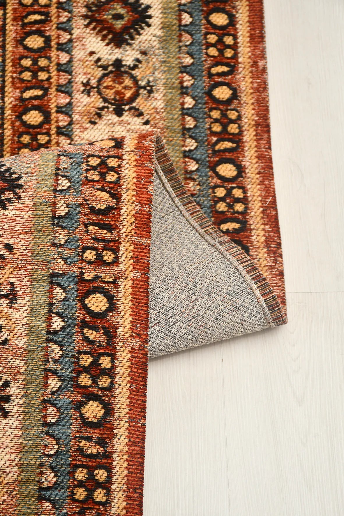 Mavi ve Kiremit Vintage Saçaklı Kilim