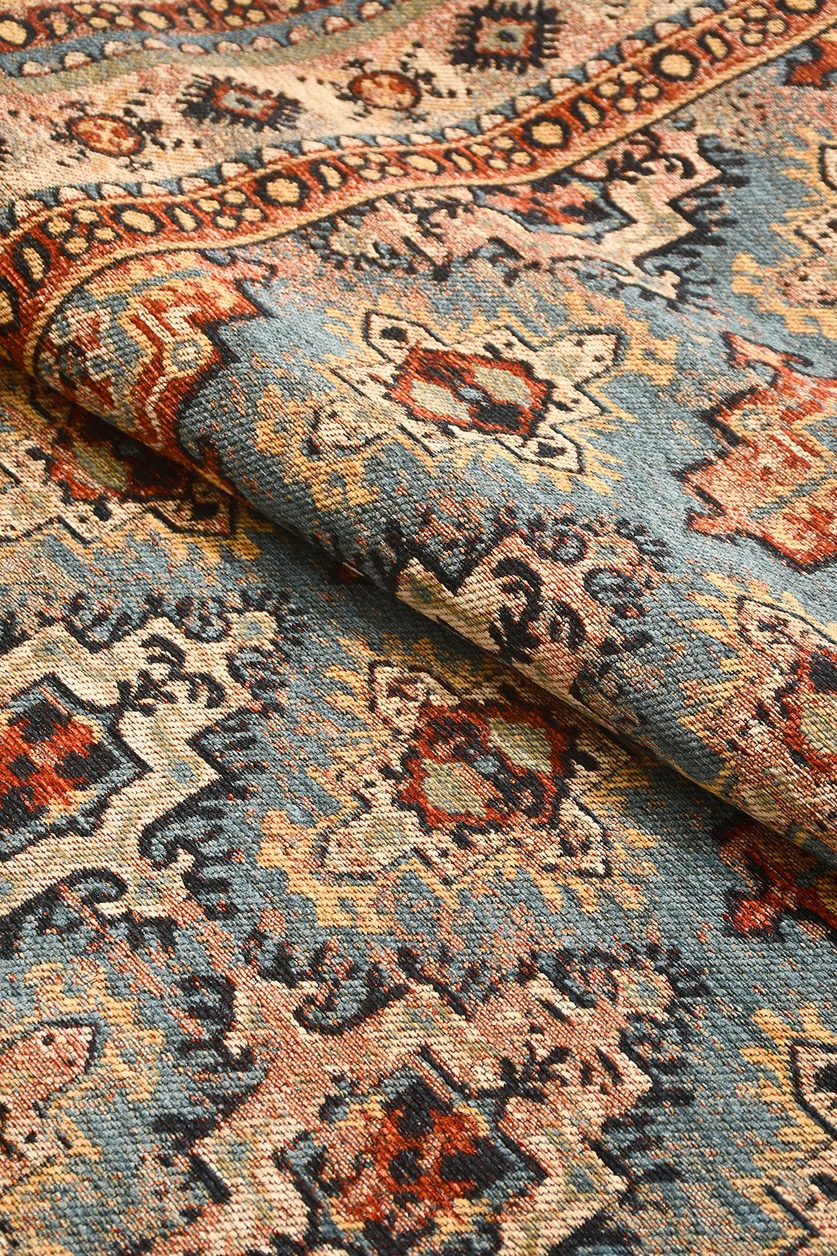 Mavi ve Kiremit Vintage Saçaklı Kilim