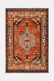 Kiremit Çiçek Motifli Vintage Saçaklı Kilim