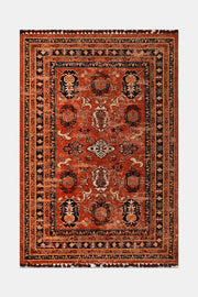 Kiremit Bordürlü Vintage Saçaklı Kilim
