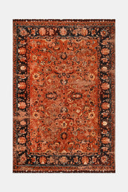 Kiremit ve Siyah Vintage Saçaklı Kilim