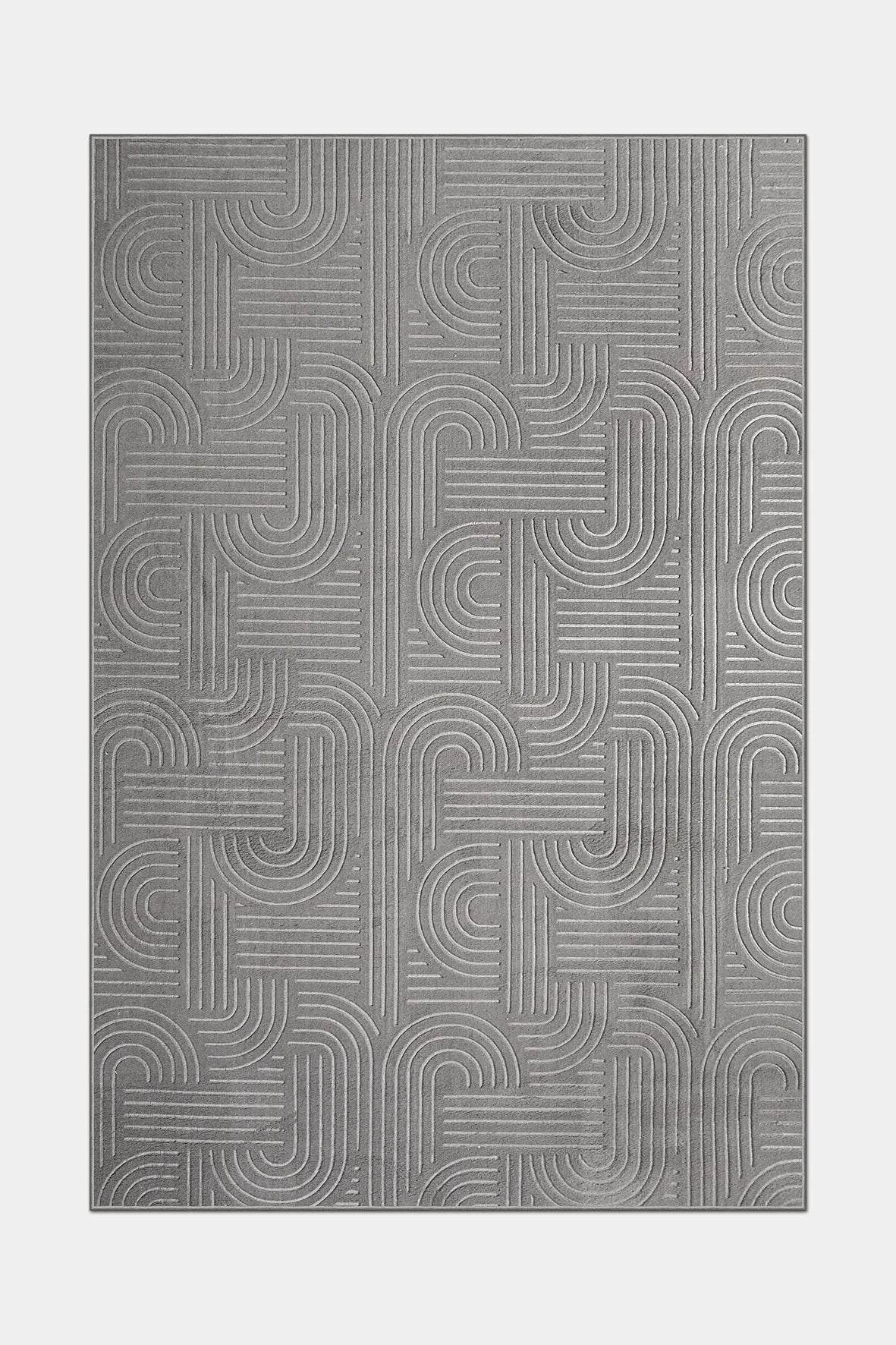 Antrasit Kabartma Geometrik Desenli Yıkanabilir Halı