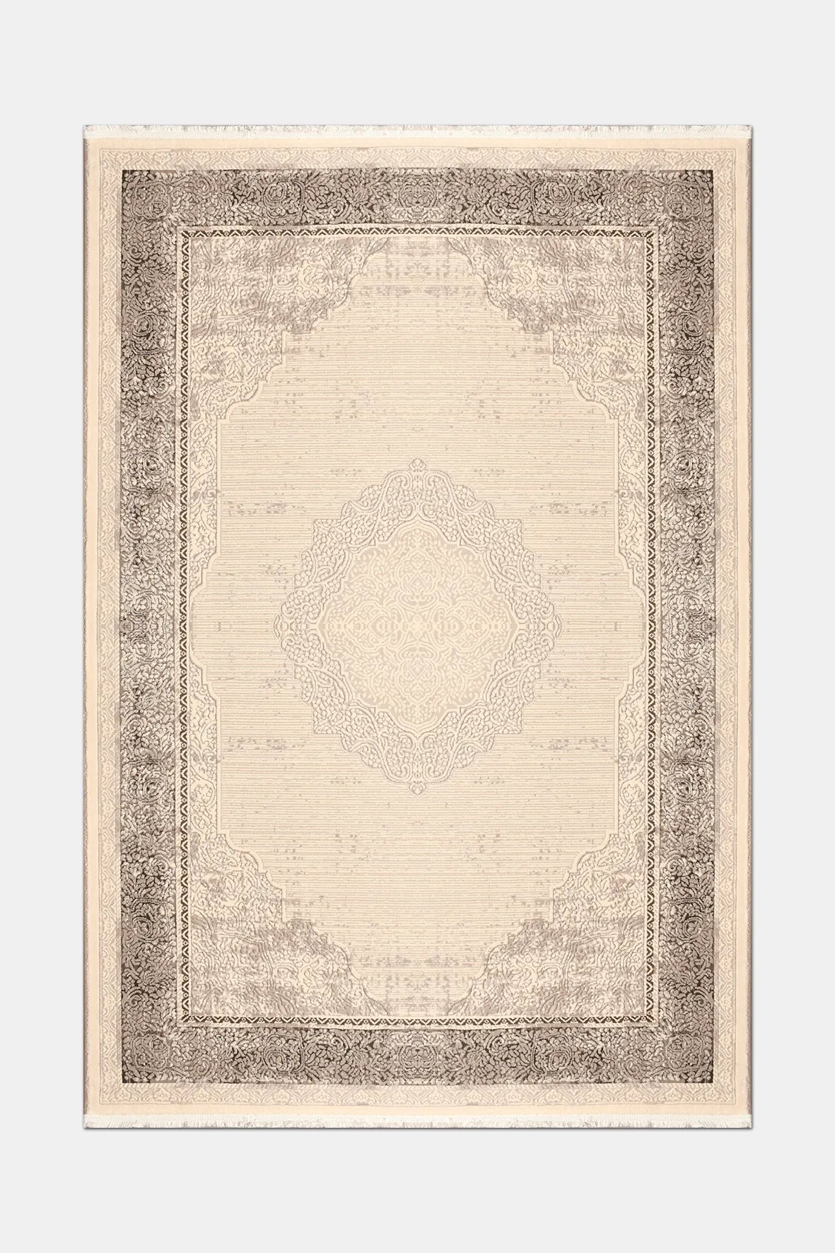Vizon ve Kahve Damask Desenli Saçaklı Halı