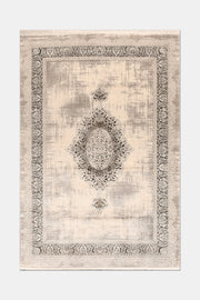 Bej ve Gri Damask Desenli Saçaklı Halı