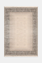 Bej ve Kahve Damask Desenli Saçaklı Halı