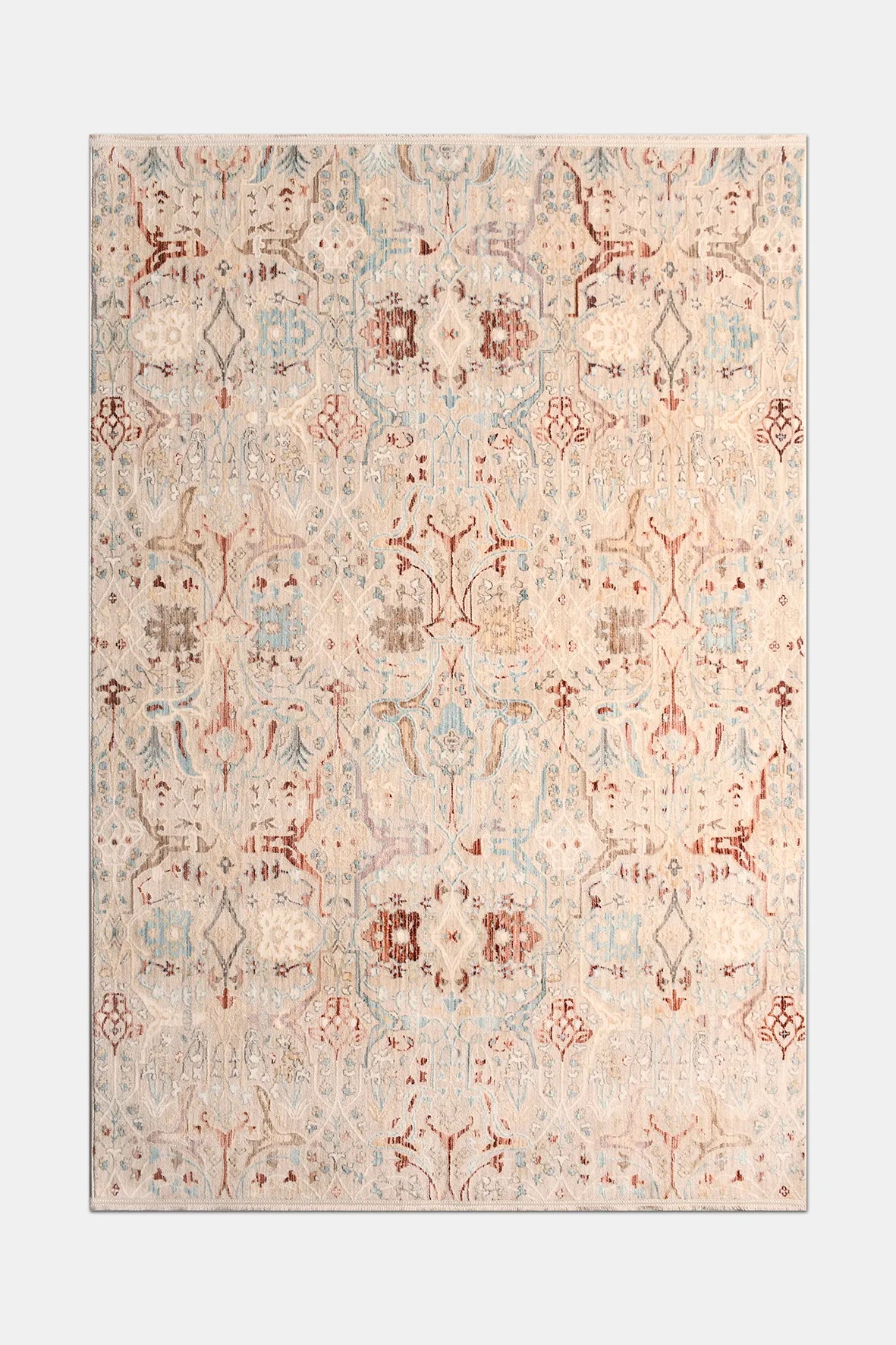 Krem ve Kiremit Vintage Çiçek Desenli Halı