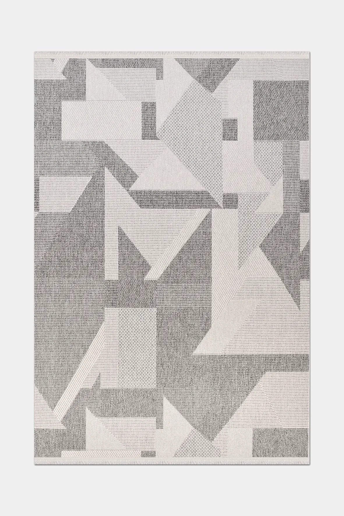 Gri Sisal Görünümlü Geometrik Halı