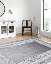 Füme Merkezli Gri Modern Kaymaz Halı