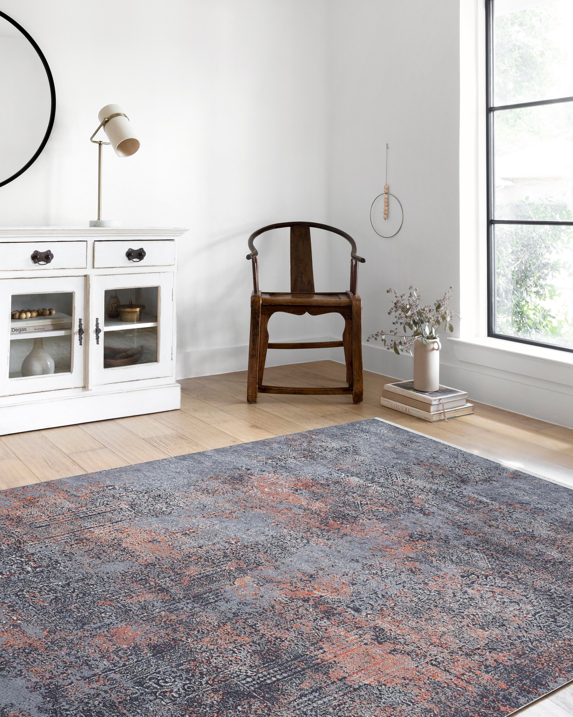 Antrasit Gri Turuncu Detaylı Modern Halı