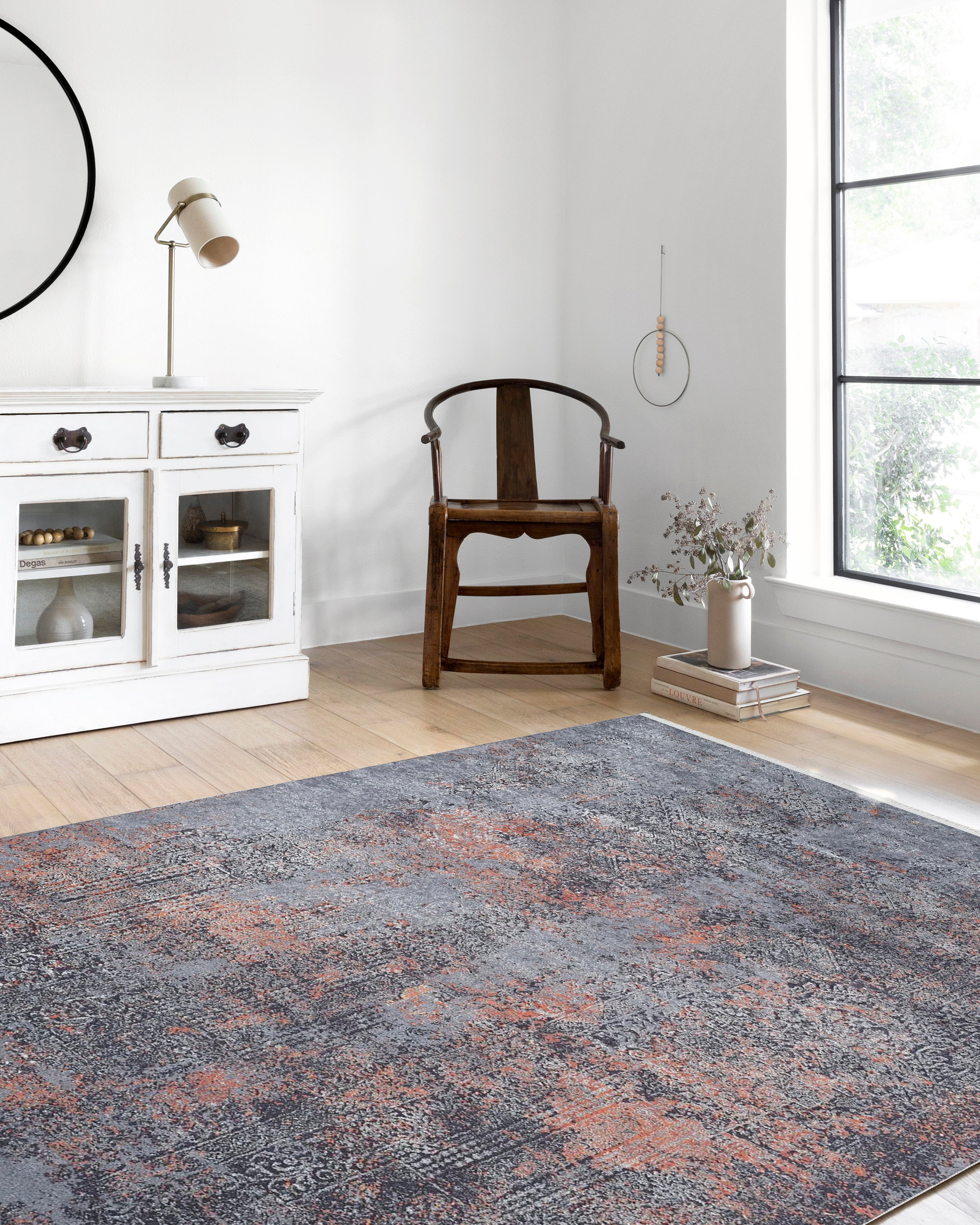 Antrasit Gri Turuncu Detaylı Modern Halı