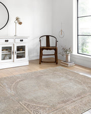 Bej Oval Motifli Modern Halı