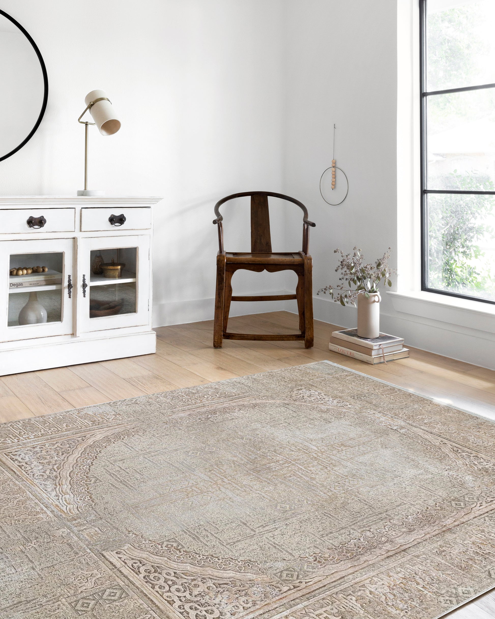 Bej Oval Motifli Modern Halı