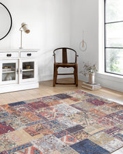 Çok Renkli Eskitme Desenli Patchwork Görünümlü Halı
