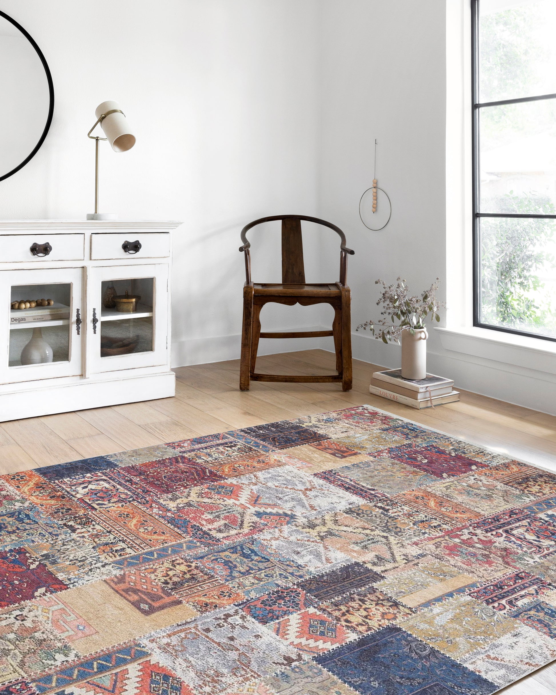 Çok Renkli Eskitme Desenli Patchwork Görünümlü Halı