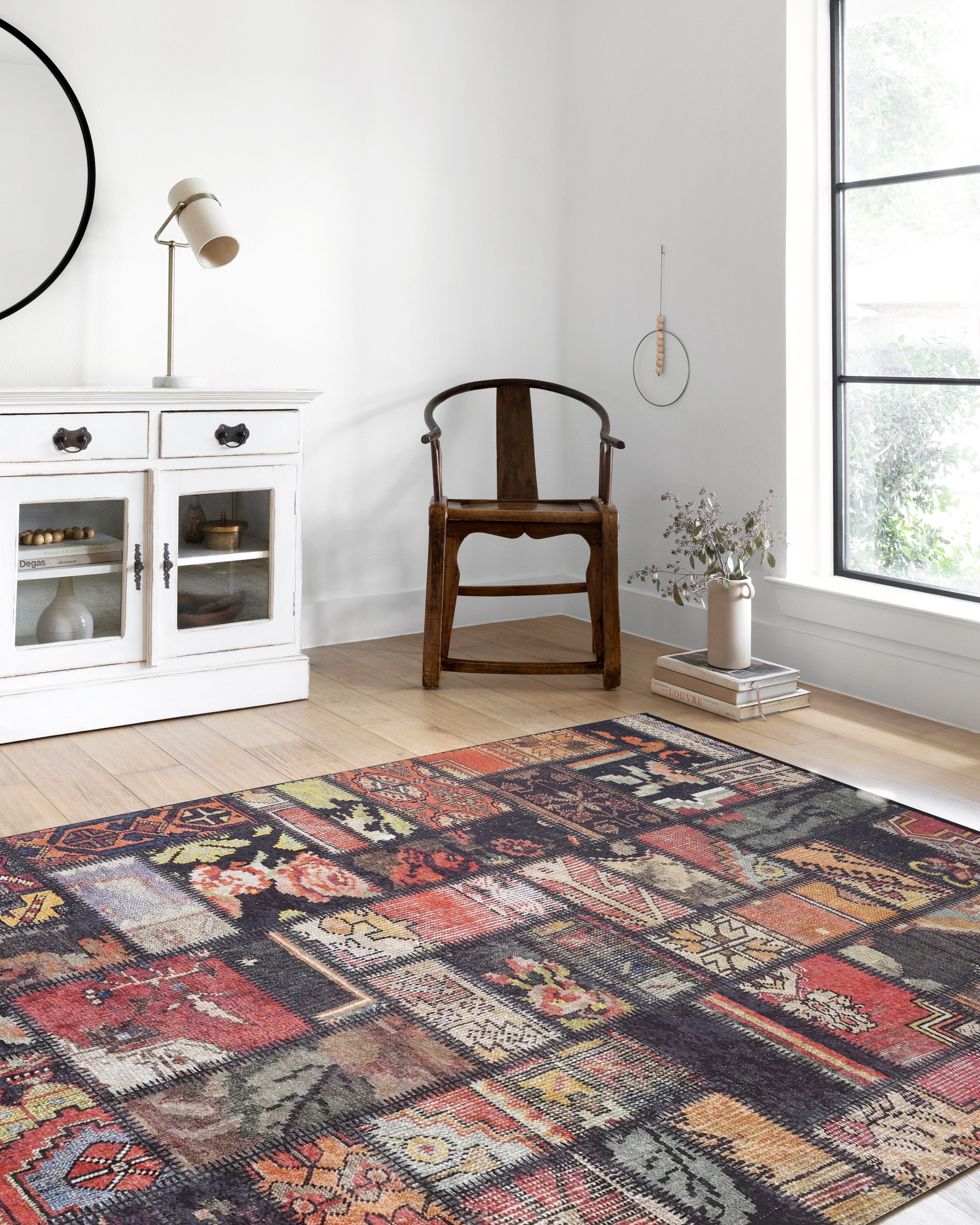 Çok Renkli Otantik Rustik Kilim Patchwork Görünümlü Halı