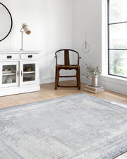 Minimalist Beyaz Gri Modern Bordürlü Halı