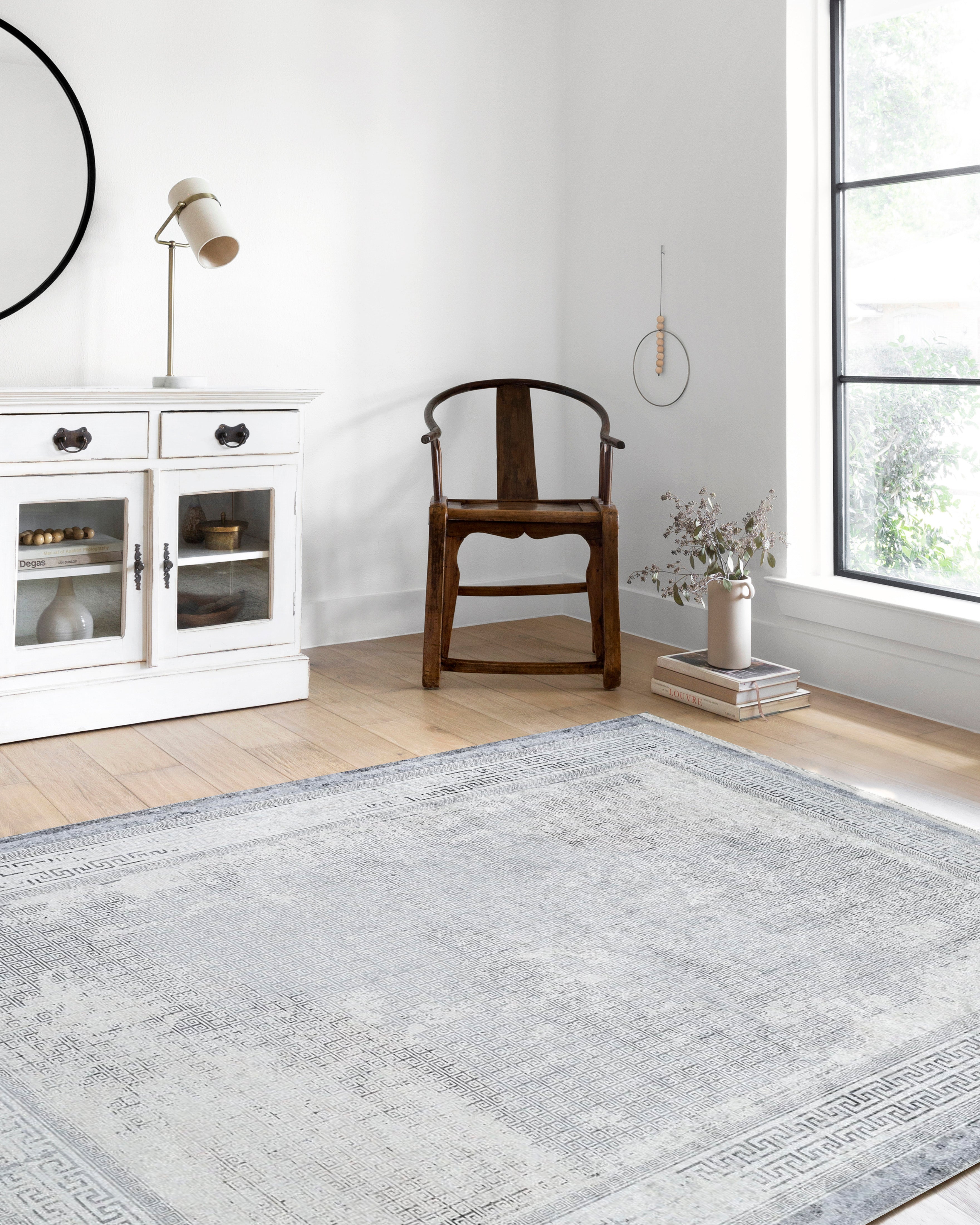 Minimalist Beyaz Gri Modern Bordürlü Halı