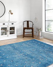 Mavi Minimal Geometrik Desenli Kilim Halı