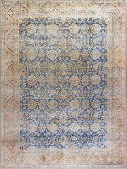 Mavi ve Bej Eskitme Desenli Vintage Halı