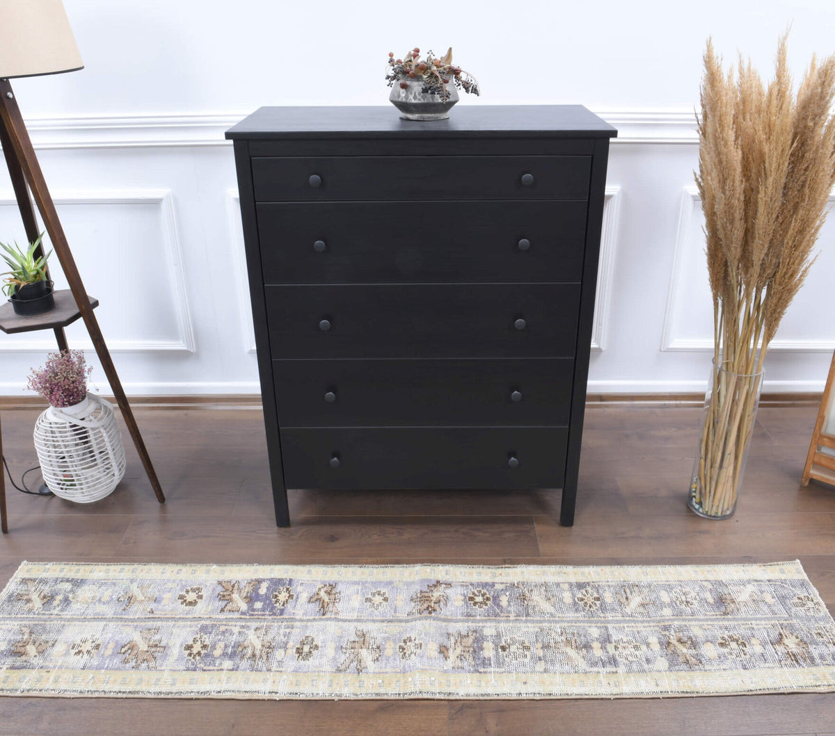 El yapımı vintage yolluk 43x213 cm oryantal desenli yün - detay görünümü