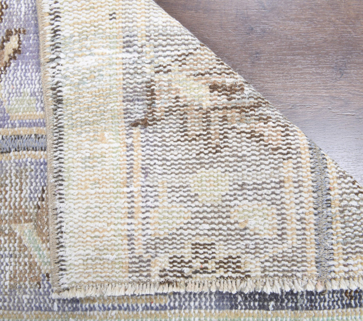 El yapımı vintage yolluk 43x213 cm oryantal desenli yün - kenar ve saçak detayı