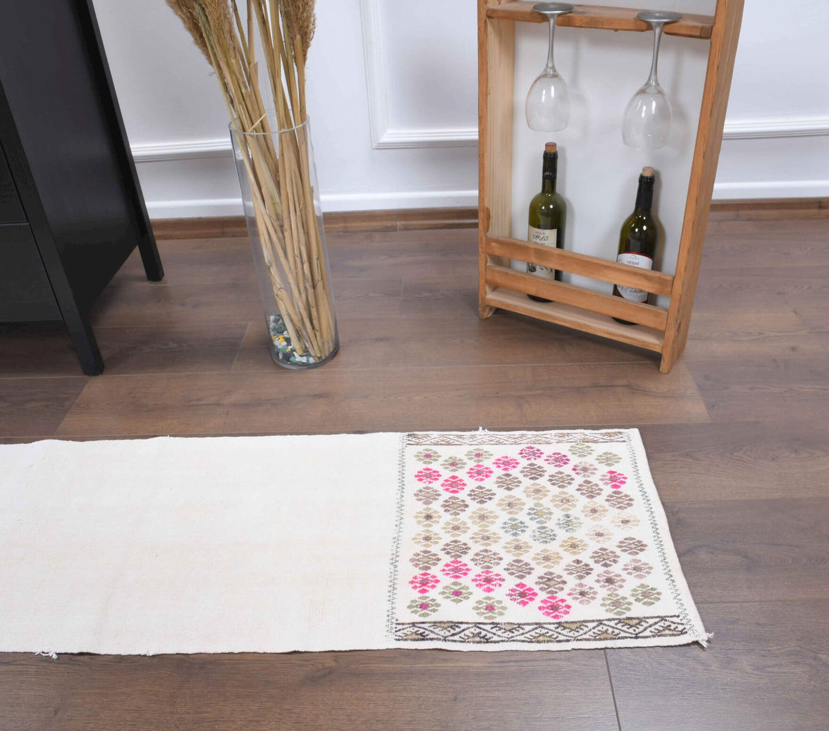 El yapımı vintage yolluk 43x213 cm oryantal desenli yün - açık alan görünümü