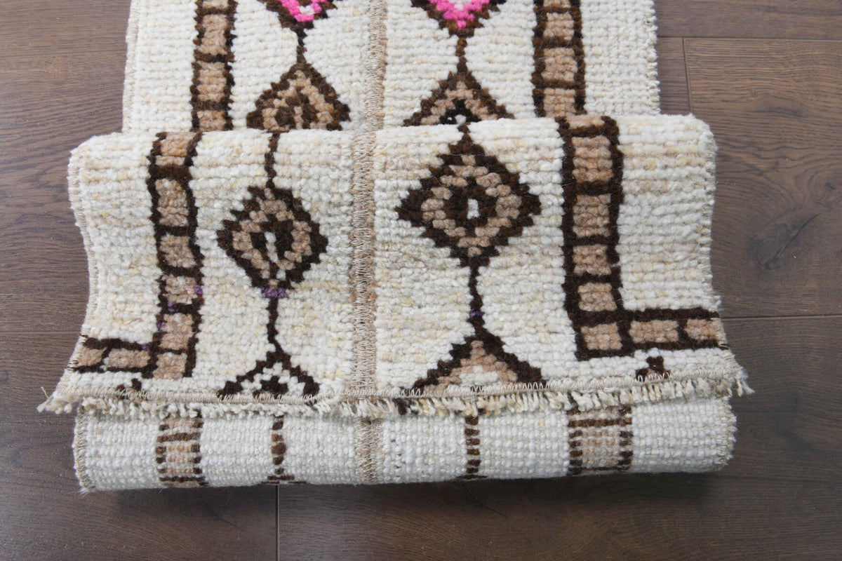 El yapımı vintage yolluk 36x279 cm i̇kat desenli yün - detay görünümü