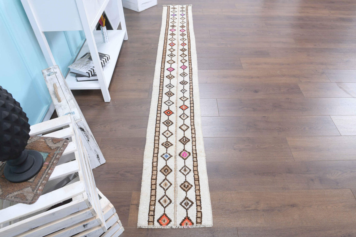 El yapımı vintage yolluk 36x279 cm i̇kat desenli yün - üstten görünüm